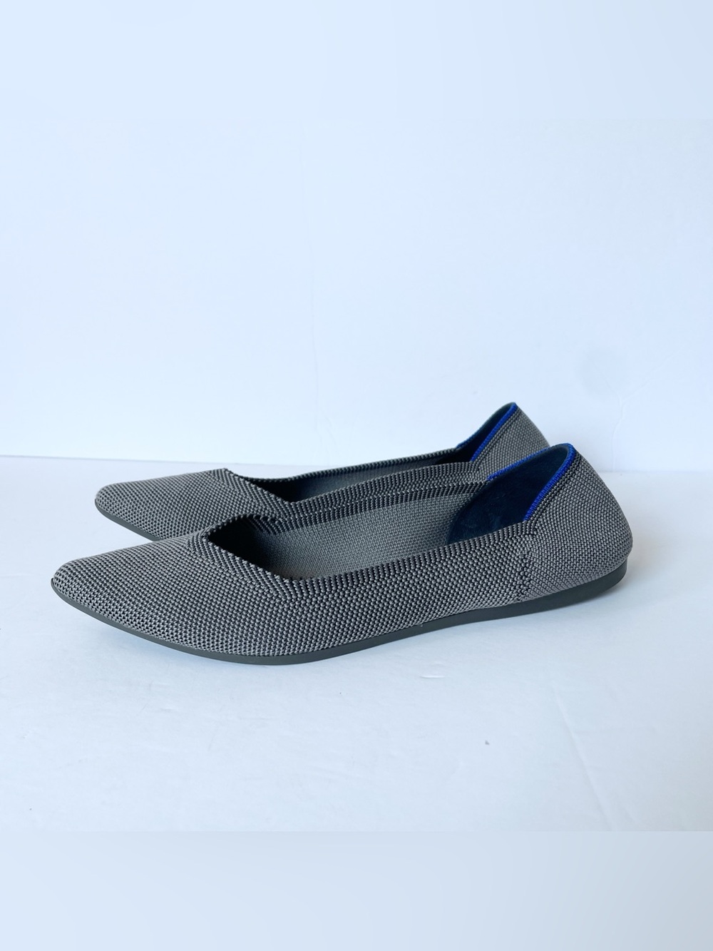 Rothy's The Point Cloud Grey Birdseye Knit Pointy Toe Flats Size 7.5 No Insoles